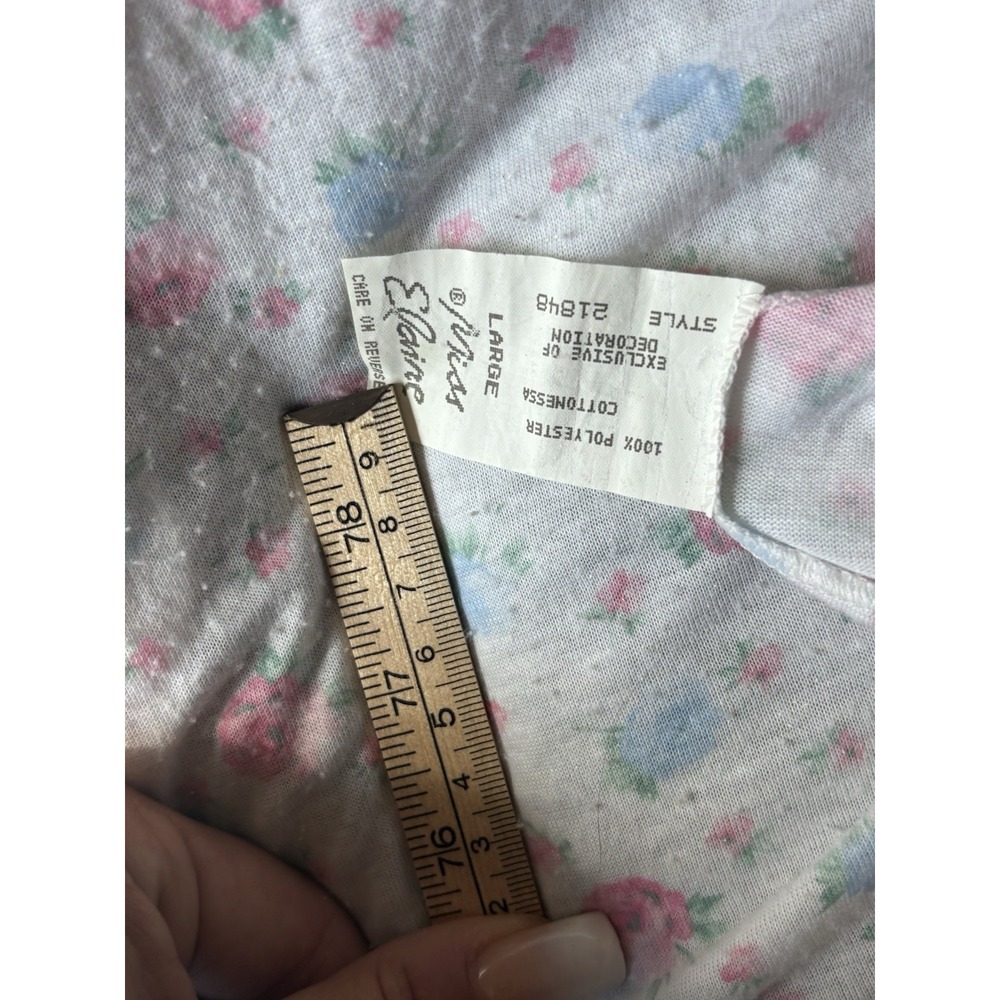 Vintage Miss Elaine Nightgown Floral Lace Cotton Balloon‎ Sleeve Large Flawed - Picture 11 of 12